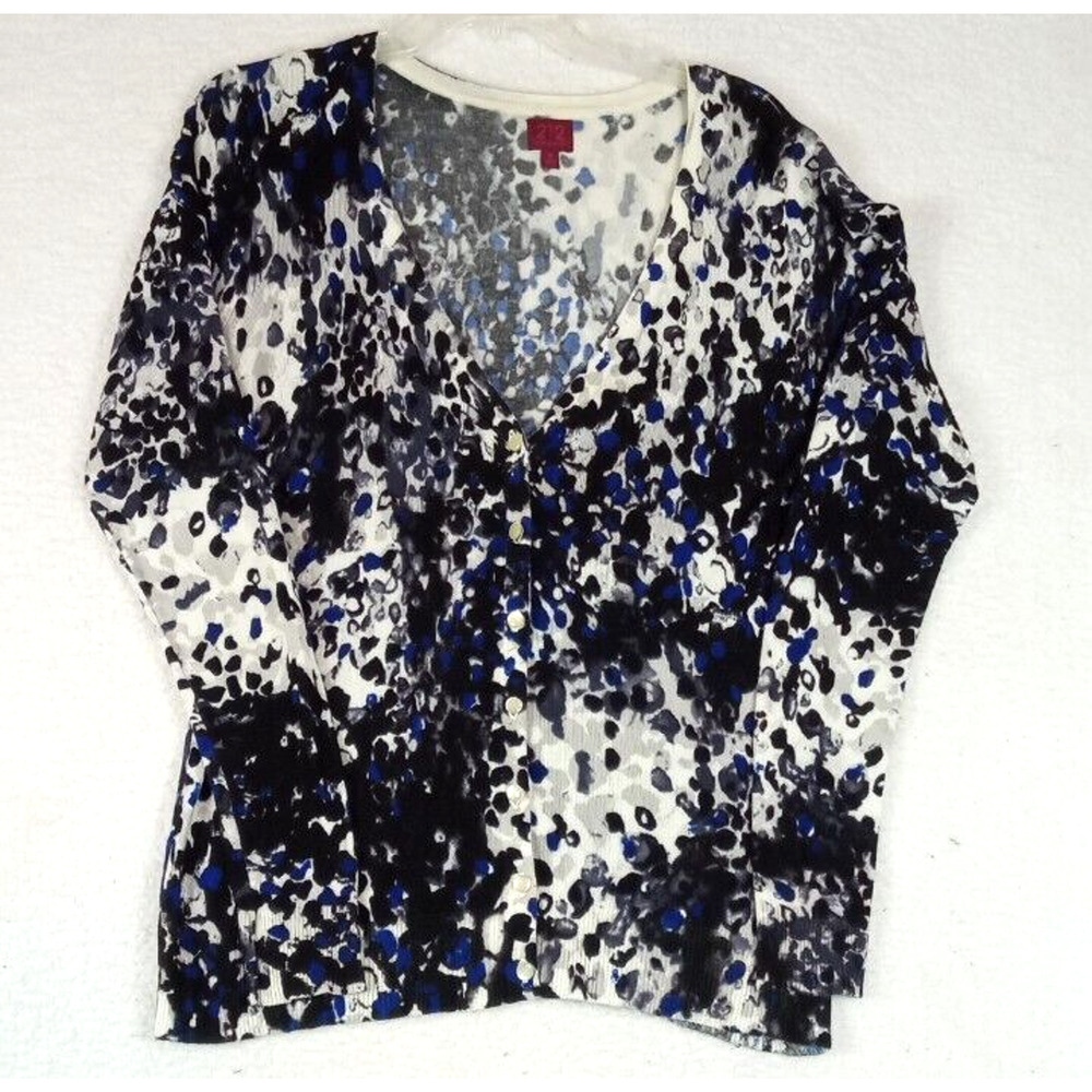 212 Collection Women's M Cardigan Sweater‎ Button Multicolor Abstract Stretch